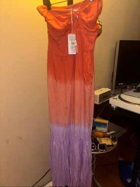 Tiare Hawaii Strapless Ombre Orange to Lavender Maxi Dress